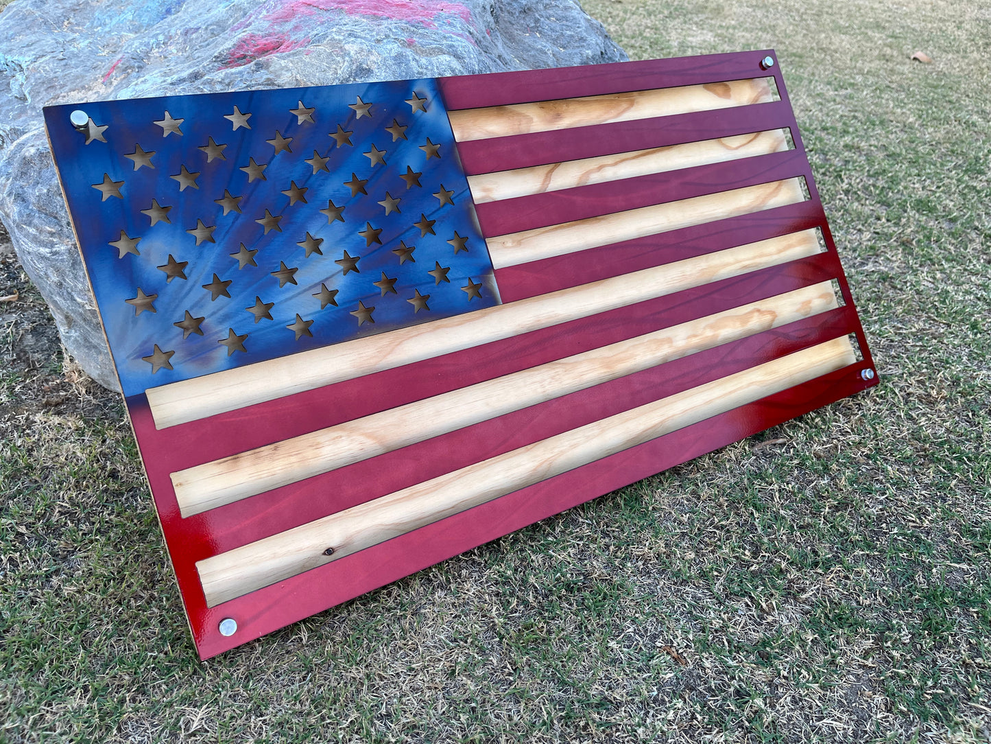 30” American Flag Mounted on wood back.
